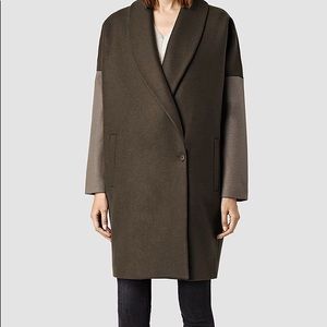 All Saints Green Contrast Klein Cocoon Wool Blend Coat